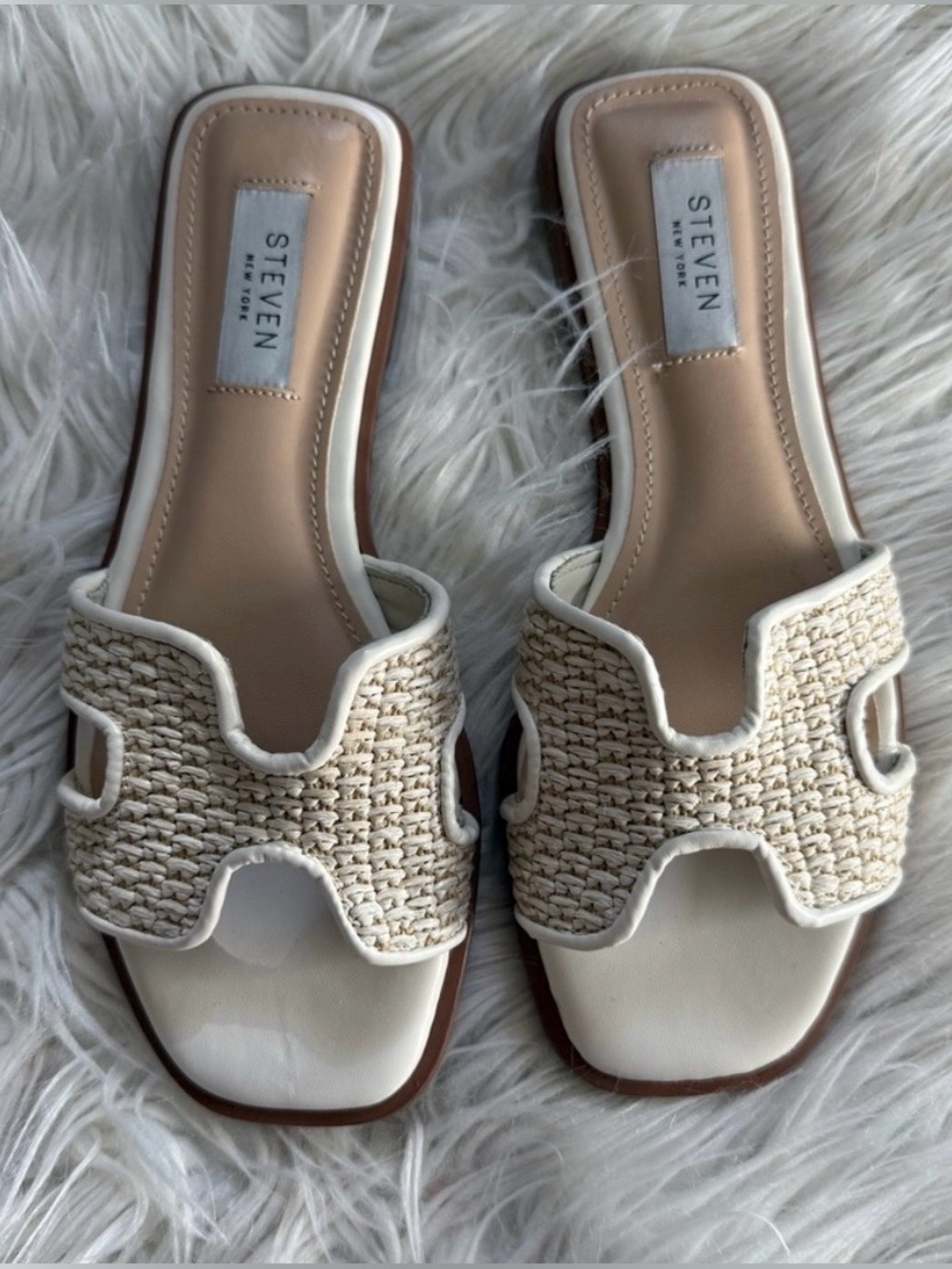 Steve Madden Cream Woven Slide Sandals